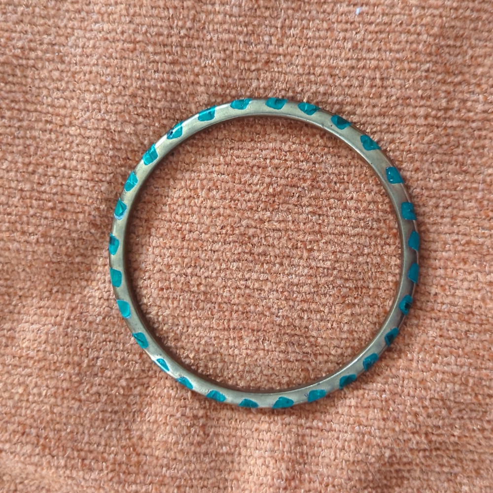 Vintage Brass & Green stone inlay bangle